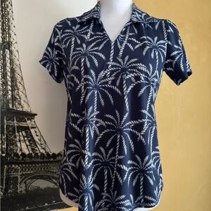 Lulu-B Navy and White Palm Print Shirt Small